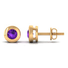 Genuine Violet Amethyst Solitaire Stud Earrings in Bezel Setting Amethyst - ( AAA ) - Quality - Rosec Jewels