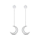 1/2 CT Diamond Star and Moon Drop Chain Earrings Diamond - ( HI-SI ) - Color and Clarity - Rosec Jewels