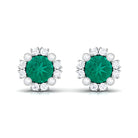 1.50 CT Emerald Classic Stud Earrings with Diamond Accent Emerald - ( AAA ) - Quality - Rosec Jewels