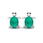 0.75 CT Oval Shaped Emerald Solitaire Turtle Stud Earrings Emerald - ( AAA ) - Quality - Rosec Jewels