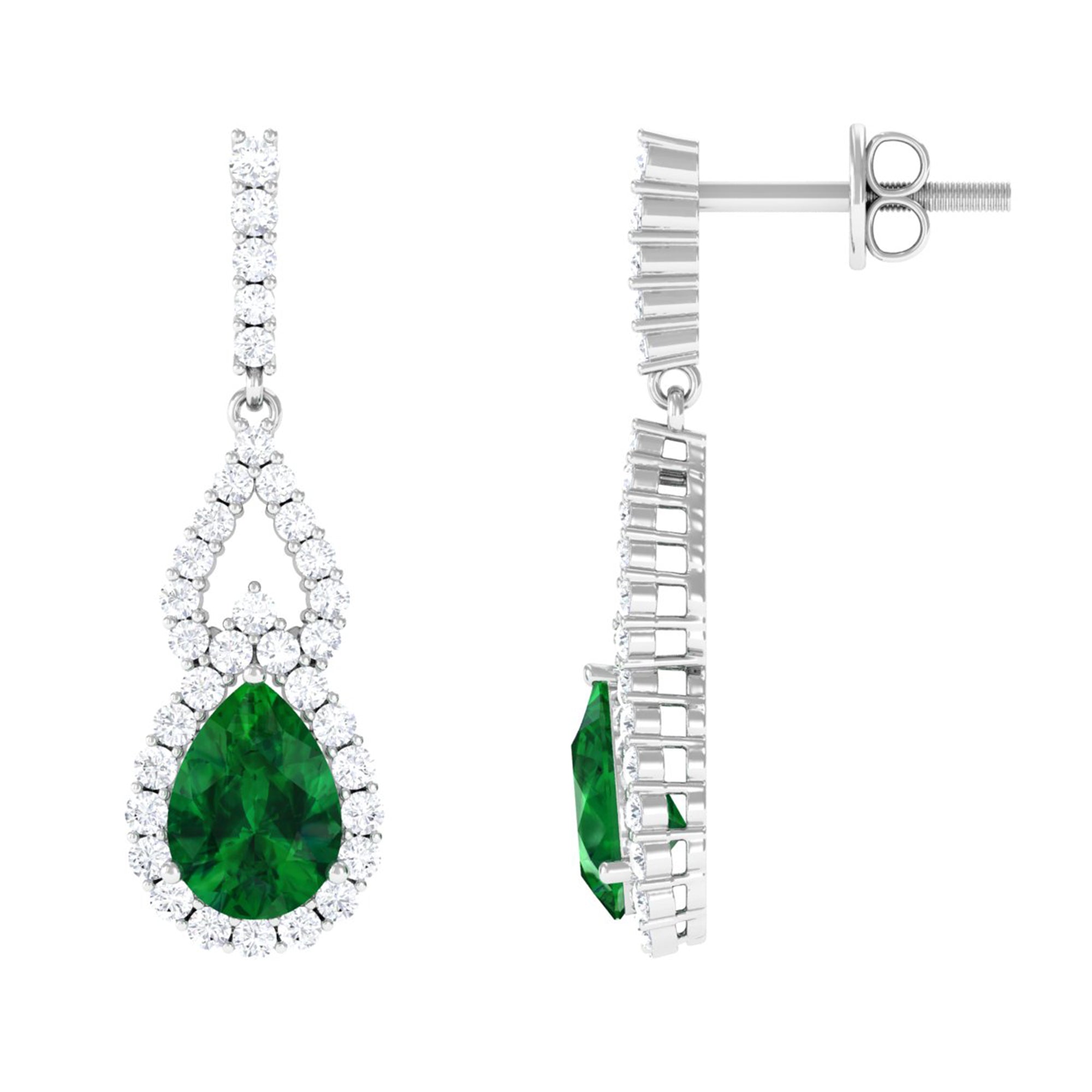 Rosec Jewels-Lab Grown Emerald Vintage Style Earrings with Diamond