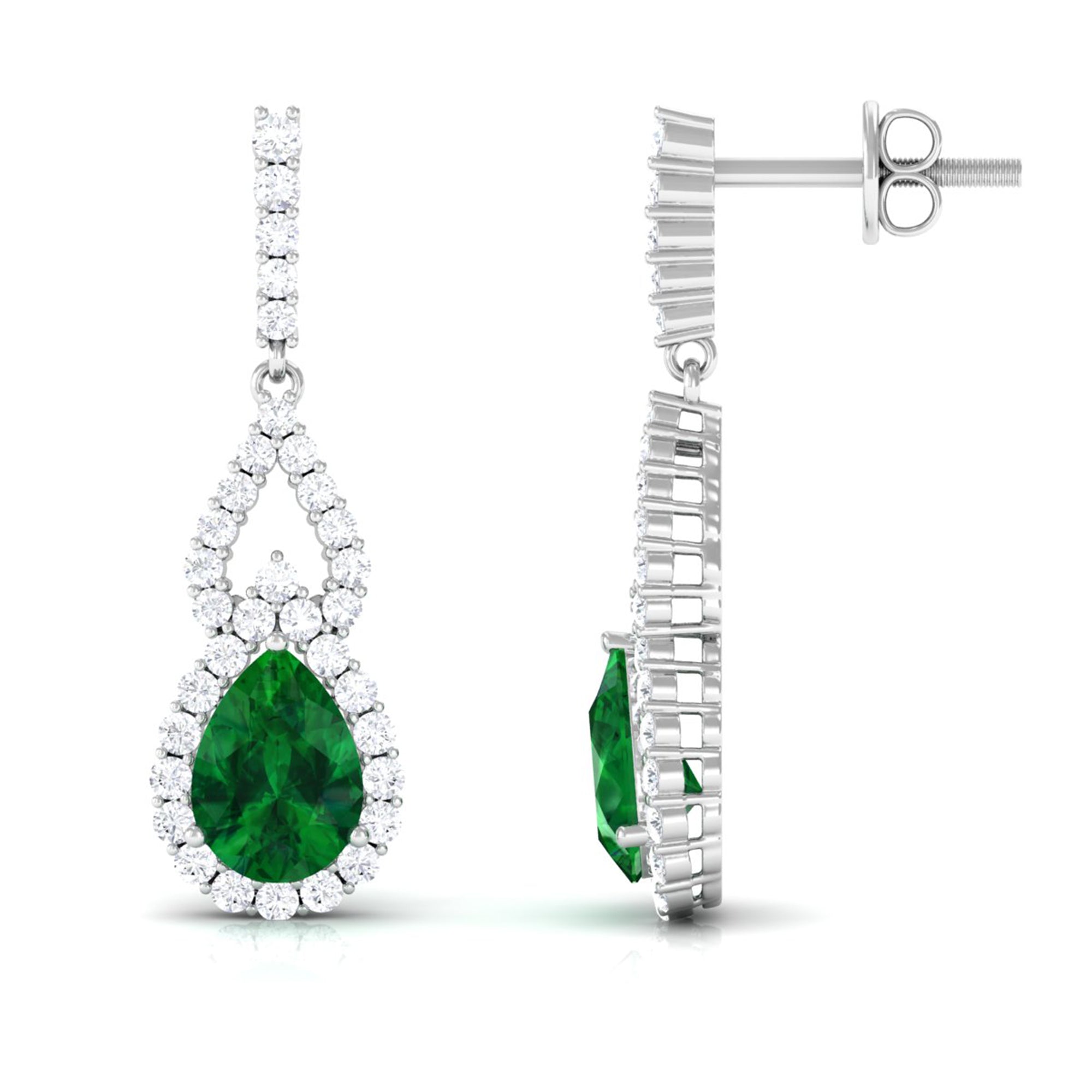 Rosec Jewels-Lab Grown Emerald Vintage Style Earrings with Diamond