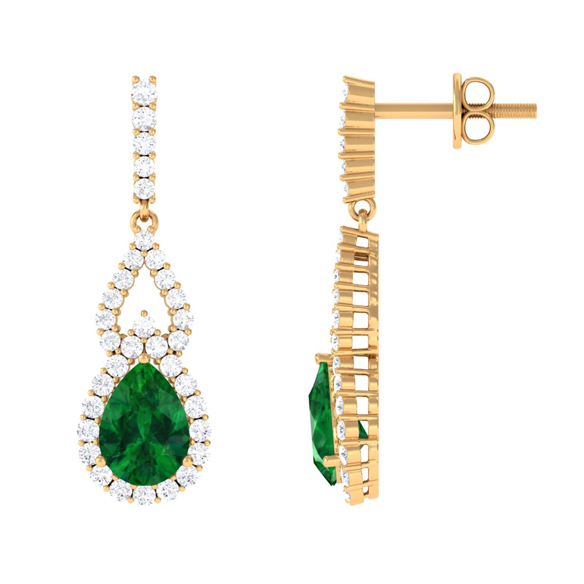 Rosec Jewels-Lab Grown Emerald Vintage Style Earrings with Diamond