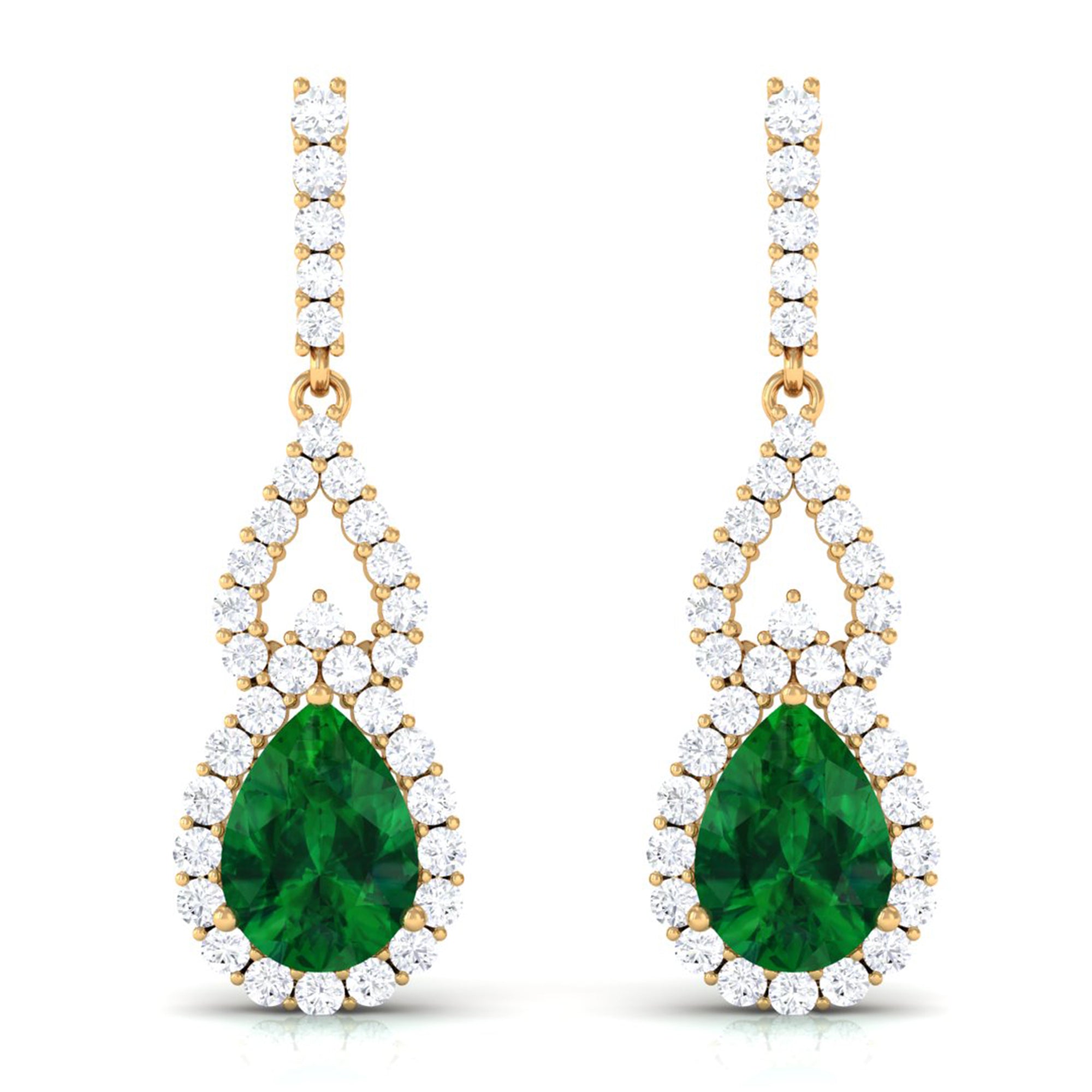 Rosec Jewels-Lab Grown Emerald Vintage Style Earrings with Diamond