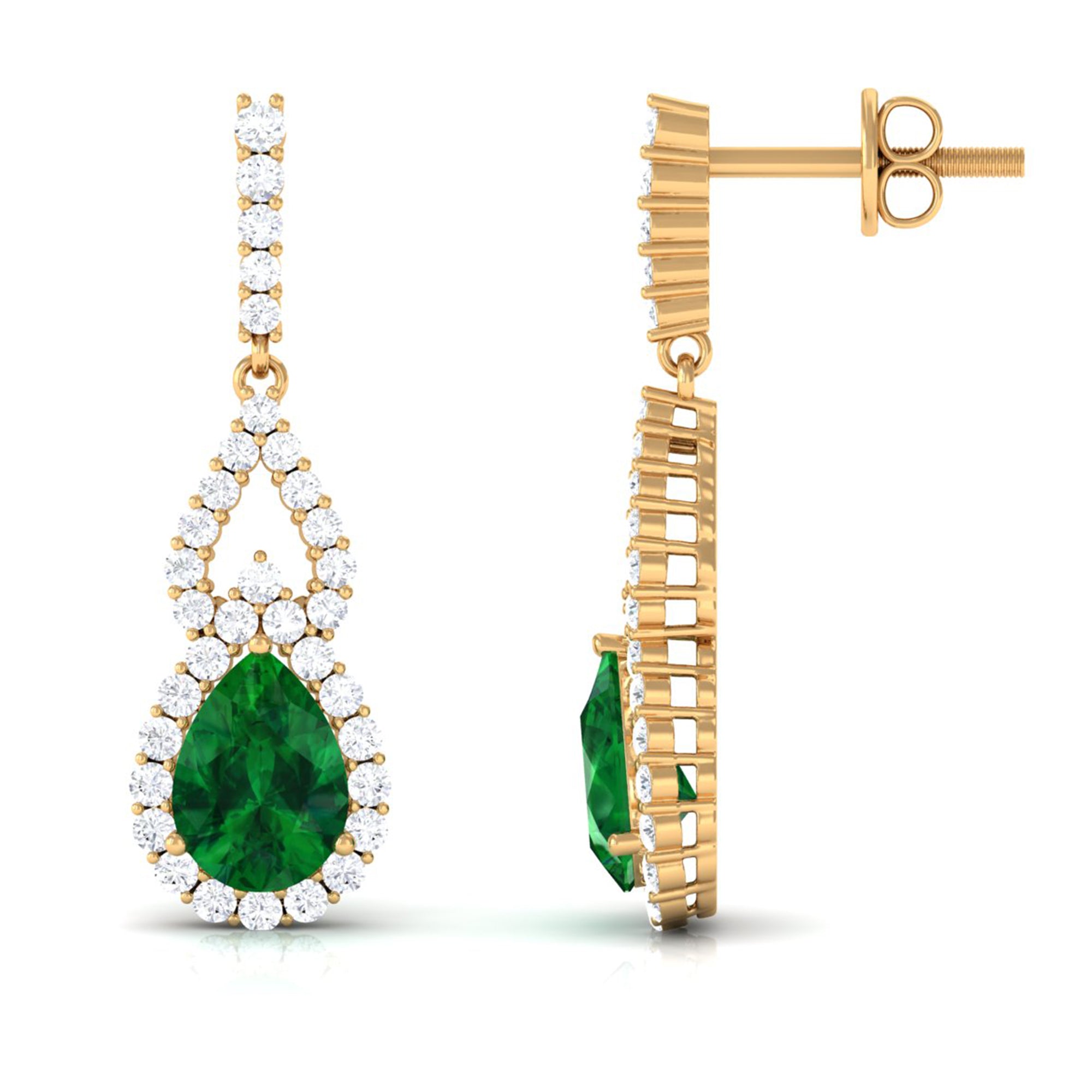 Rosec Jewels-Lab Grown Emerald Vintage Style Earrings with Diamond