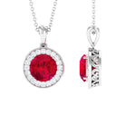 Rosec Jewels-Created Ruby and Moissanite Classic Halo Pendant