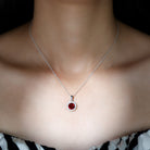 Created Ruby and Zircon Classic Halo Pendant in Silver - Rosec Jewels