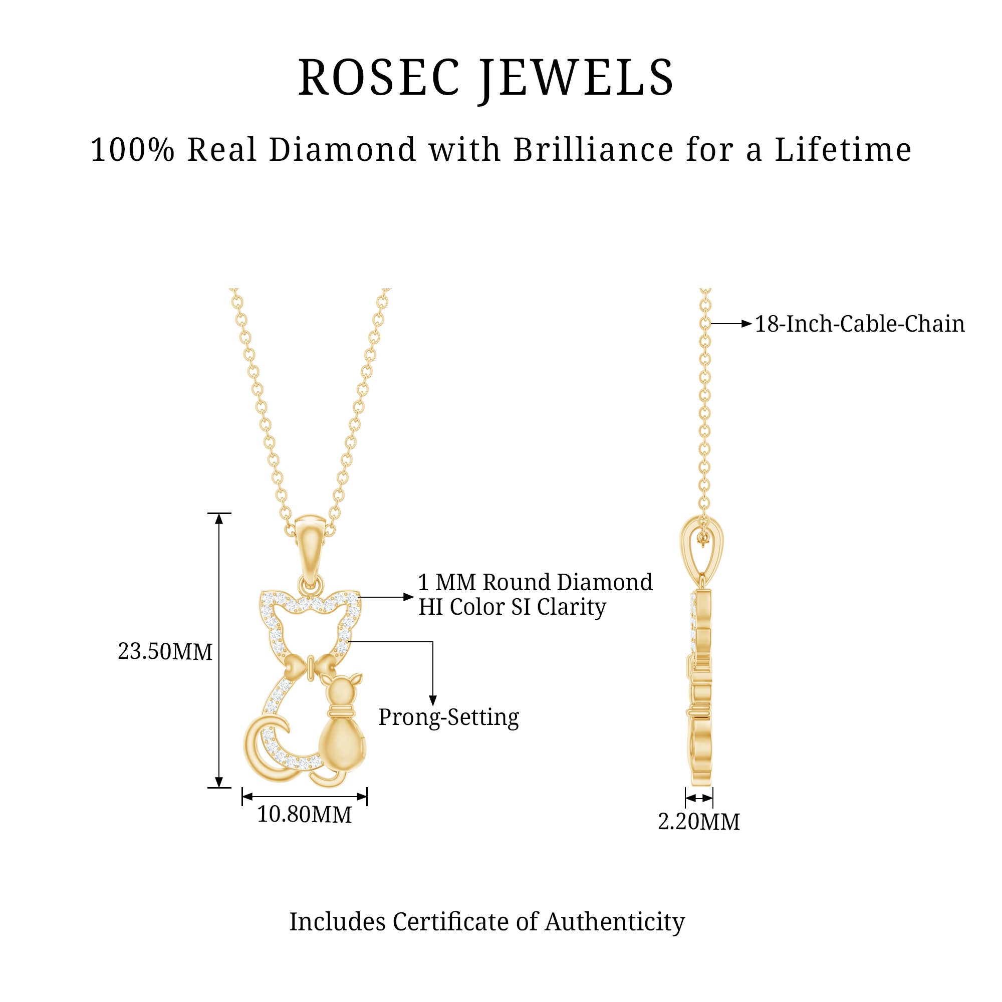 Rosec Jewels-Certified Diamond Kitty Cat Pendant Necklace