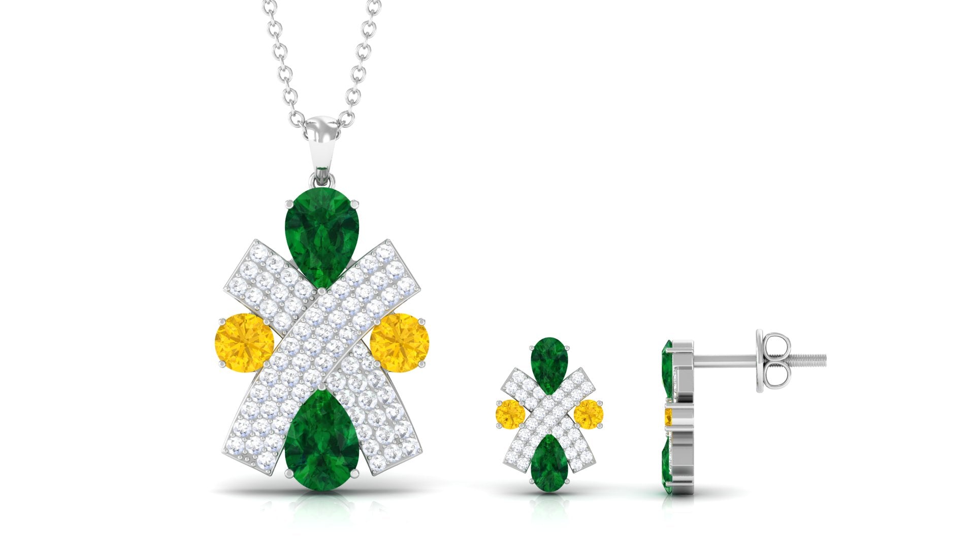 Rosec Jewels-Designer Created Emerald and Yellow Sapphire Jewelry Set with Moissanite