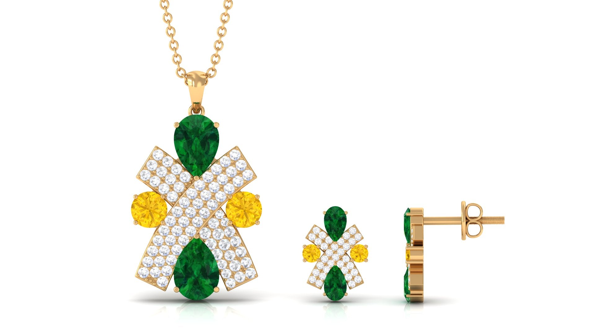 Rosec Jewels-Designer Created Emerald and Yellow Sapphire Jewelry Set with Moissanite