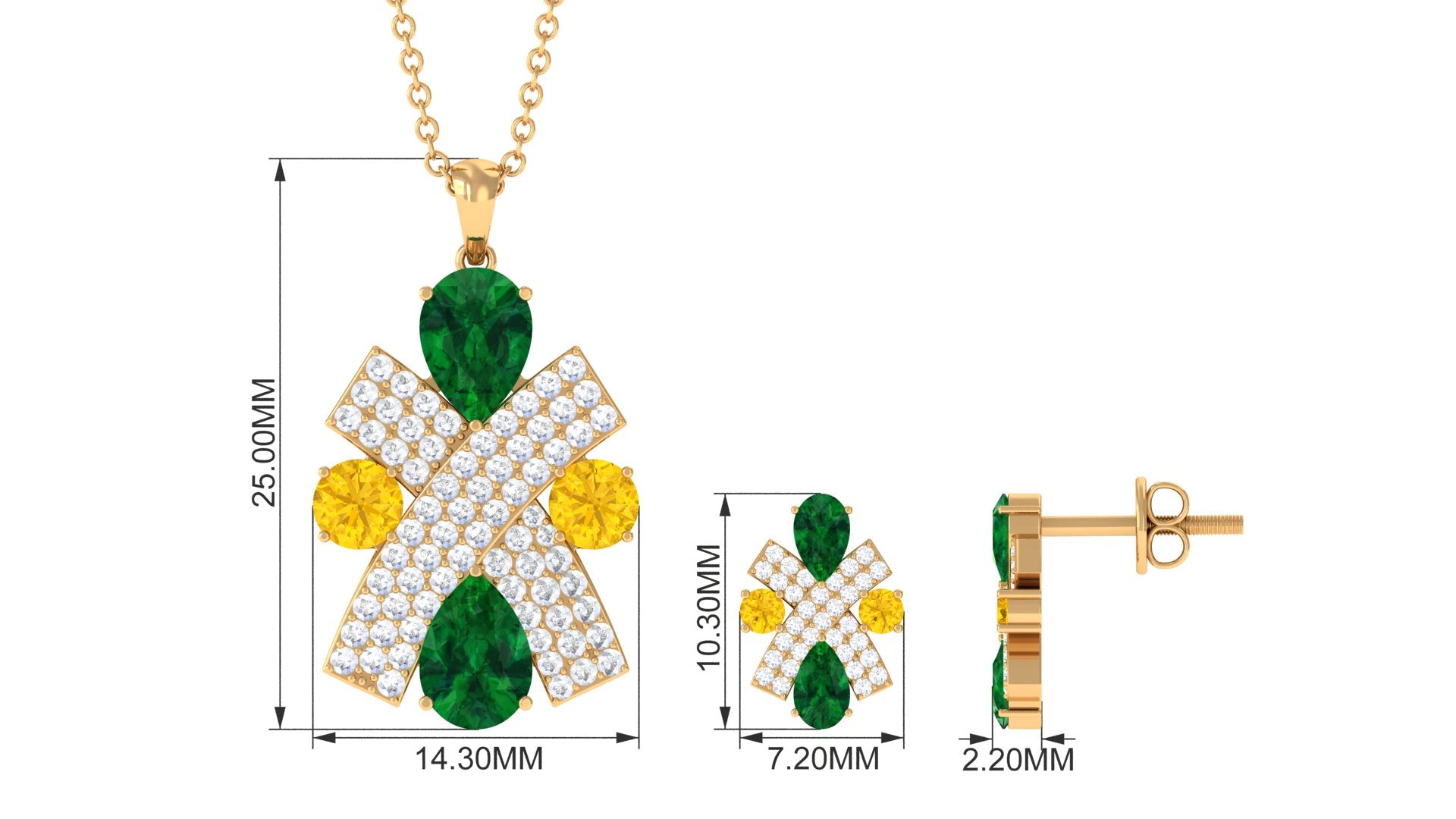 Rosec Jewels-Designer Created Emerald and Yellow Sapphire Jewelry Set with Moissanite