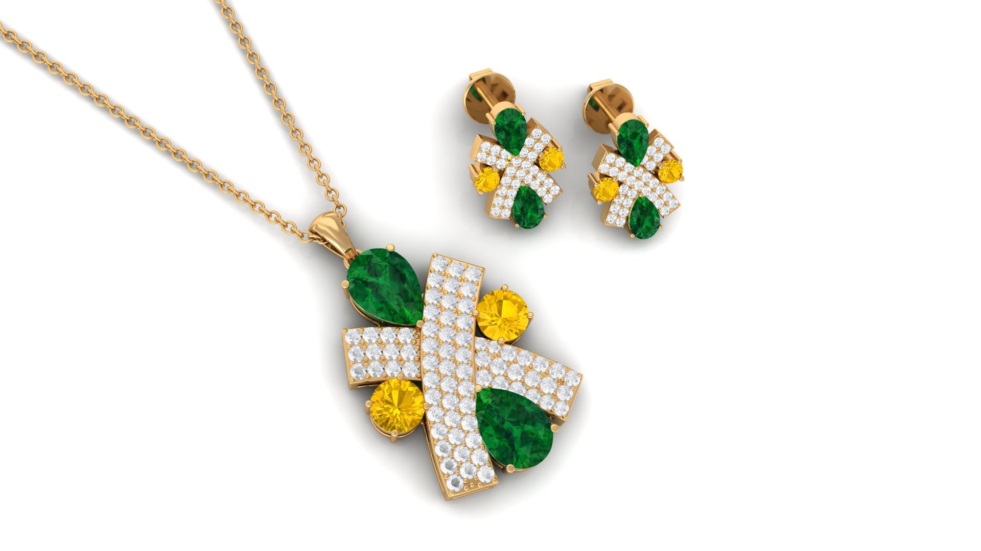 Rosec Jewels-Designer Created Emerald and Yellow Sapphire Jewelry Set with Moissanite