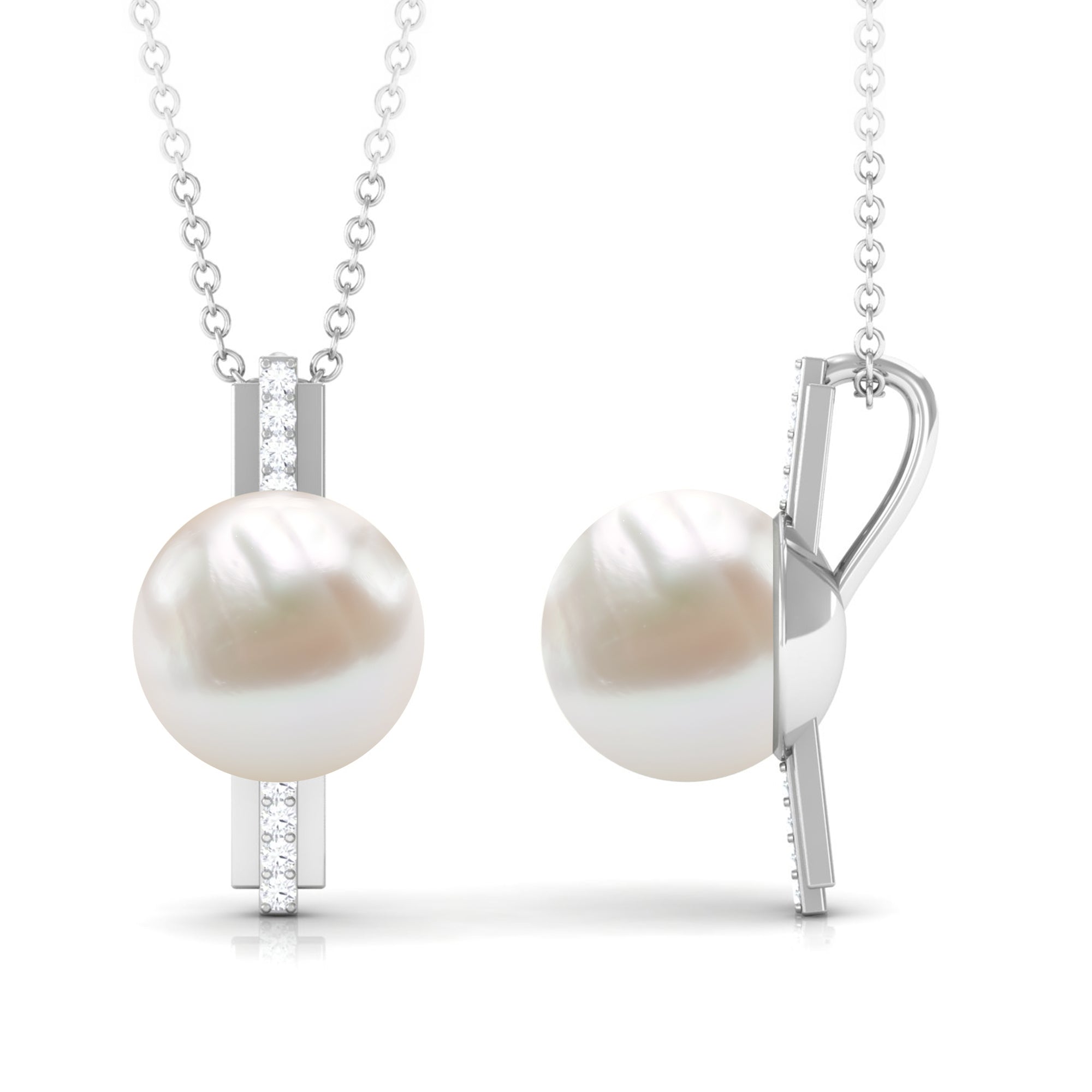 Rosec Jewels-Freshwater Pearl Solitaire and Diamond Contemporary Pendant