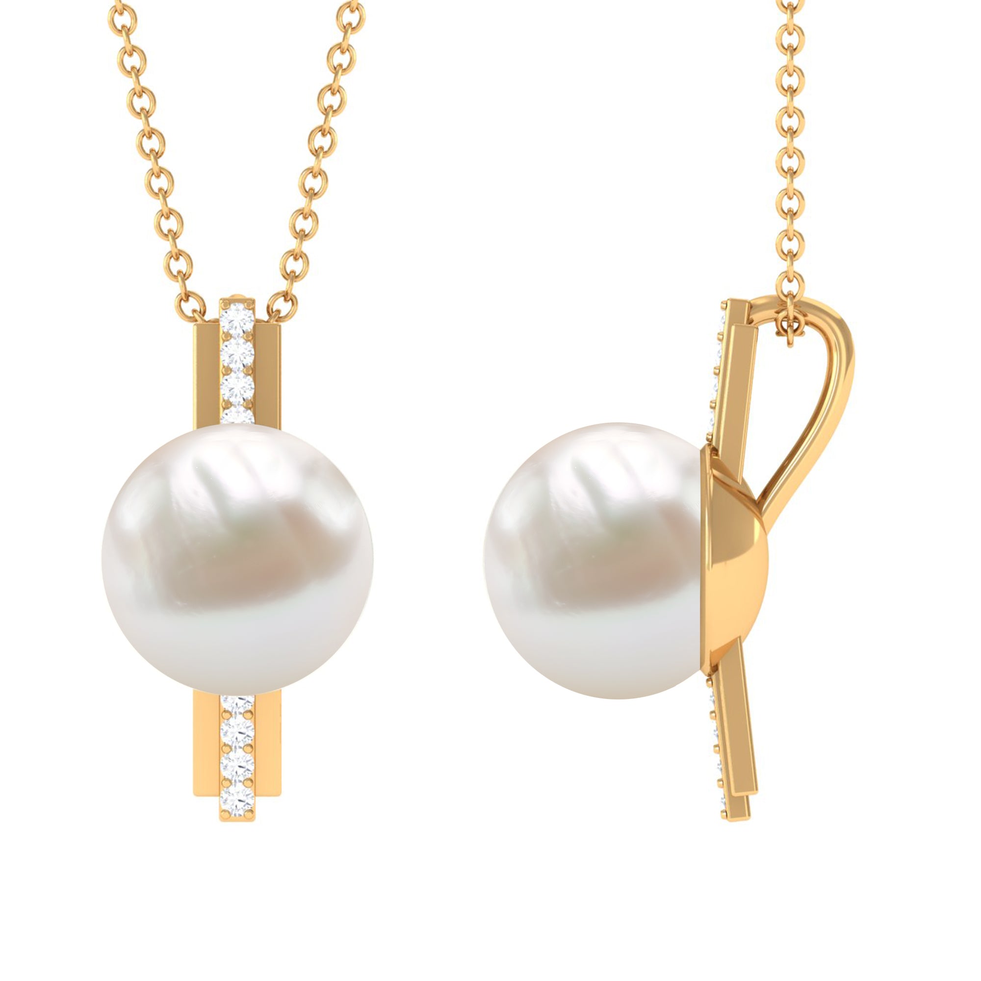 Rosec Jewels-Freshwater Pearl Solitaire and Diamond Contemporary Pendant