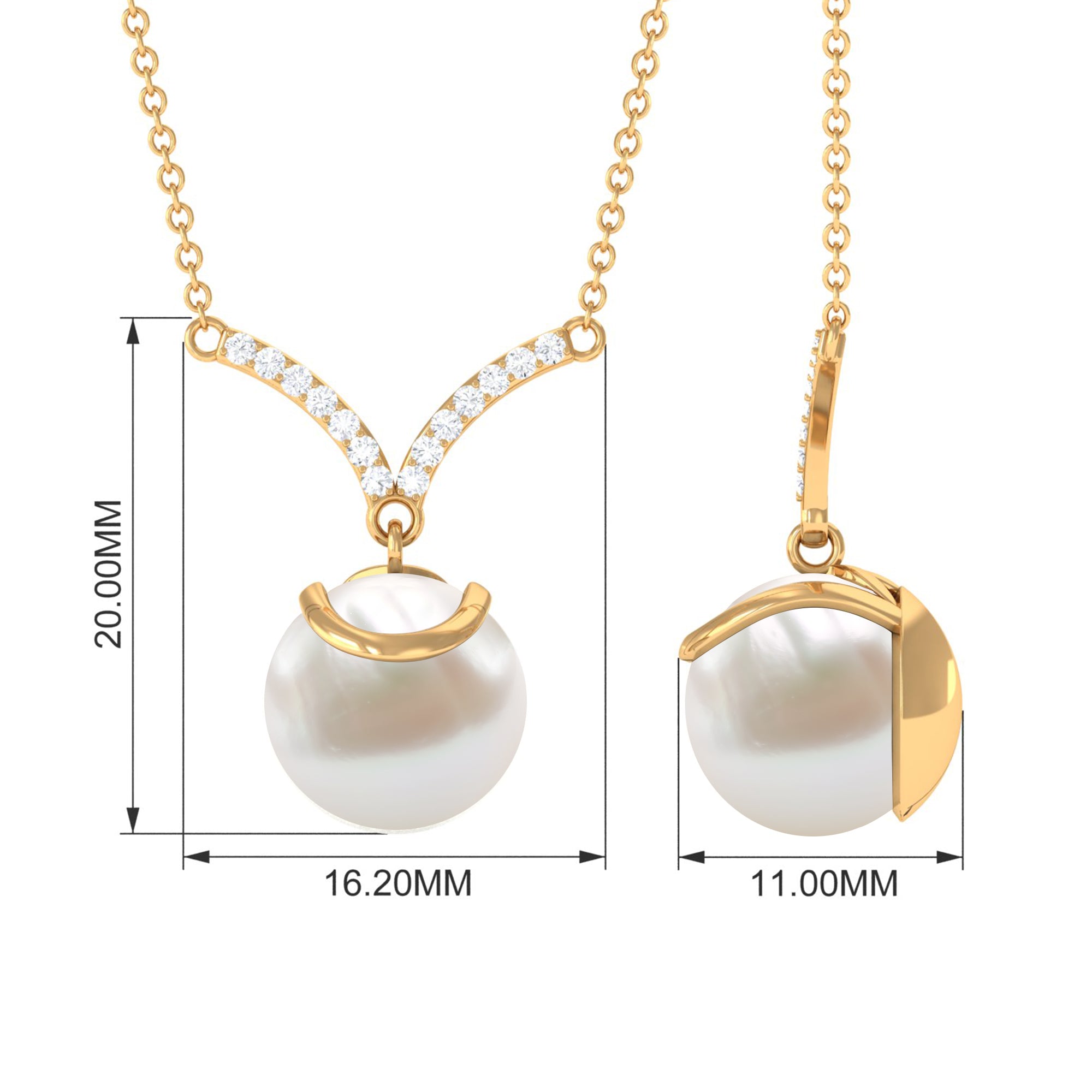 Rosec Jewels-Real Freshwater Pearl Drop Necklace with Diamond