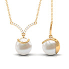 Rosec Jewels-Real Freshwater Pearl Drop Necklace with Diamond