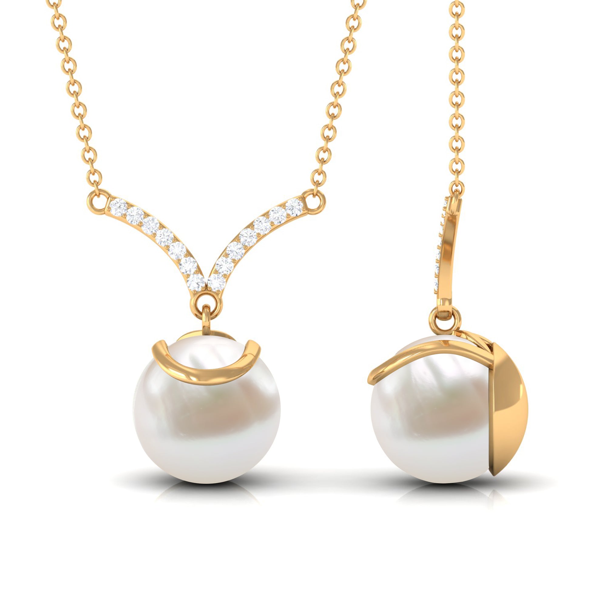 Rosec Jewels-Real Freshwater Pearl Drop Necklace with Diamond