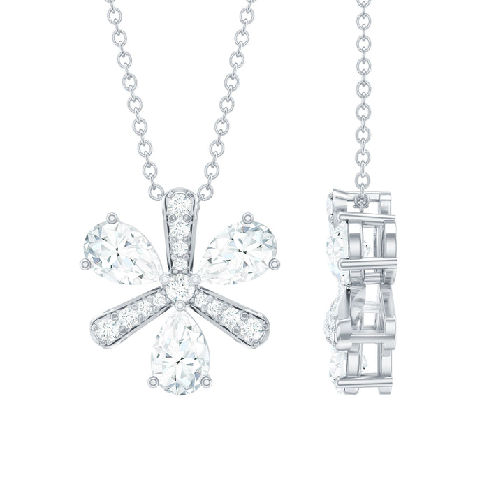 Certified Pear Shape Lab Grown Diamond Flower Pendant Necklace
