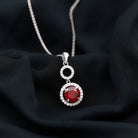 2.75 CT Created Ruby Silver Dangle Pendant Necklace with Moissanite Halo - Rosec Jewels