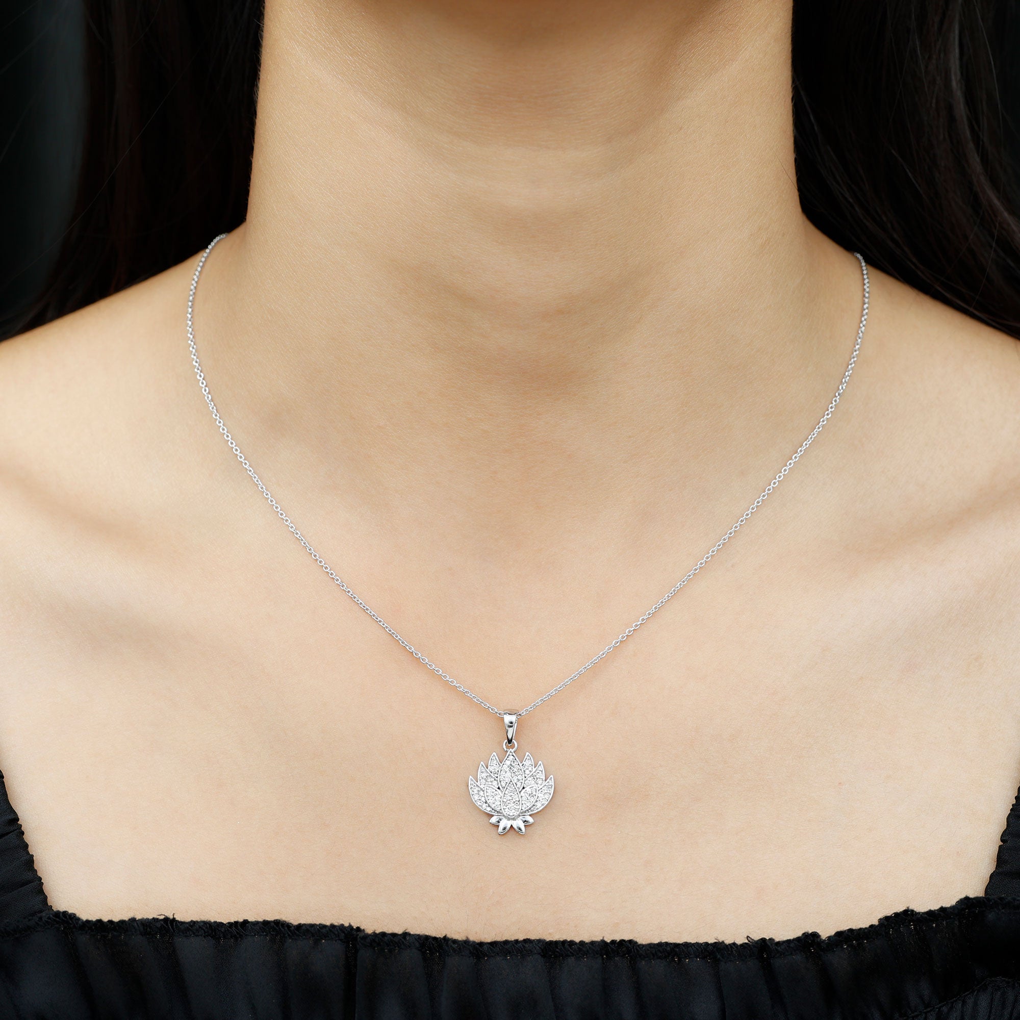 Rosec Jewels-Designer Lotus Flower Diamond Necklace