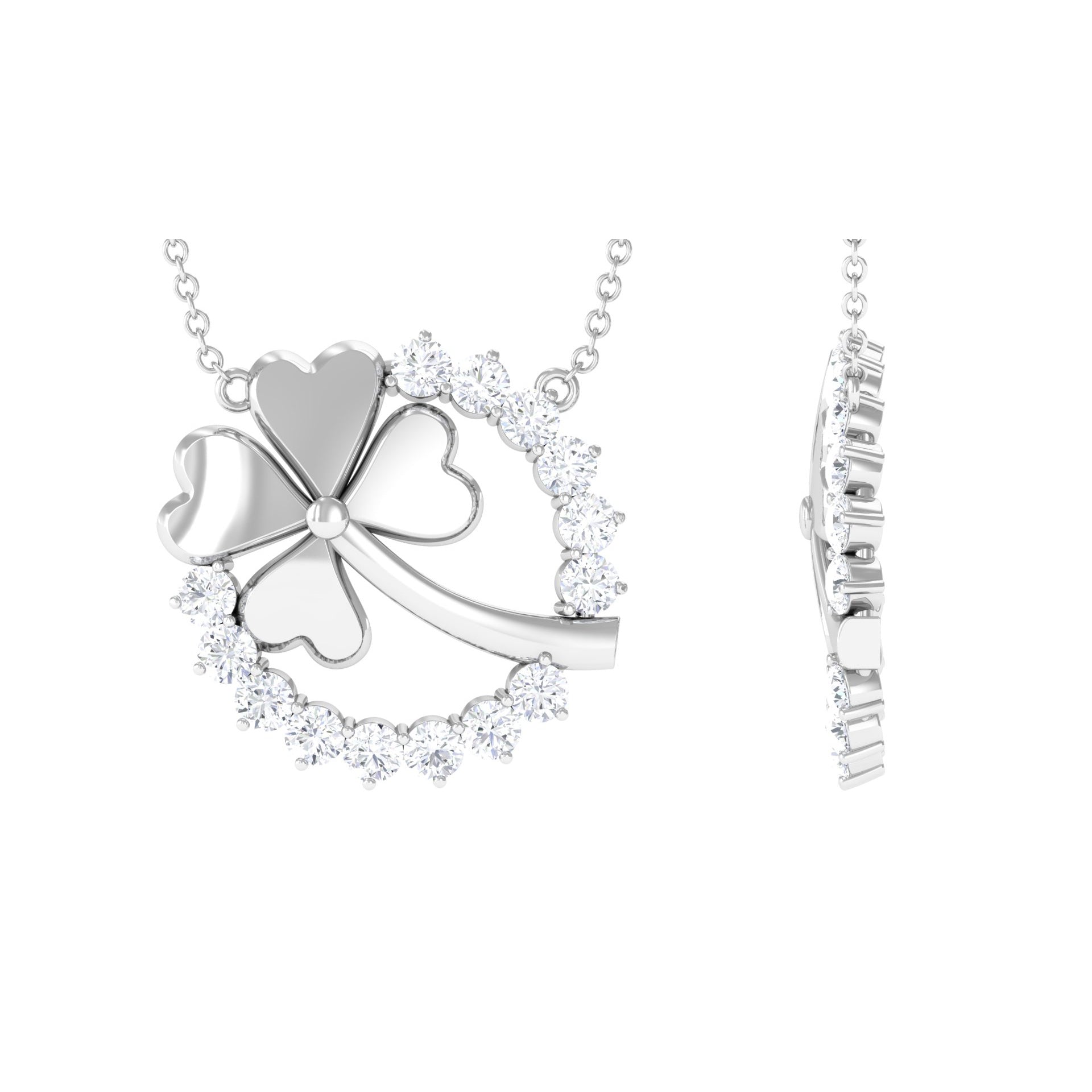 Rosec Jewels-1.25 CT Open Circle Diamond Necklace with Clover Leaf