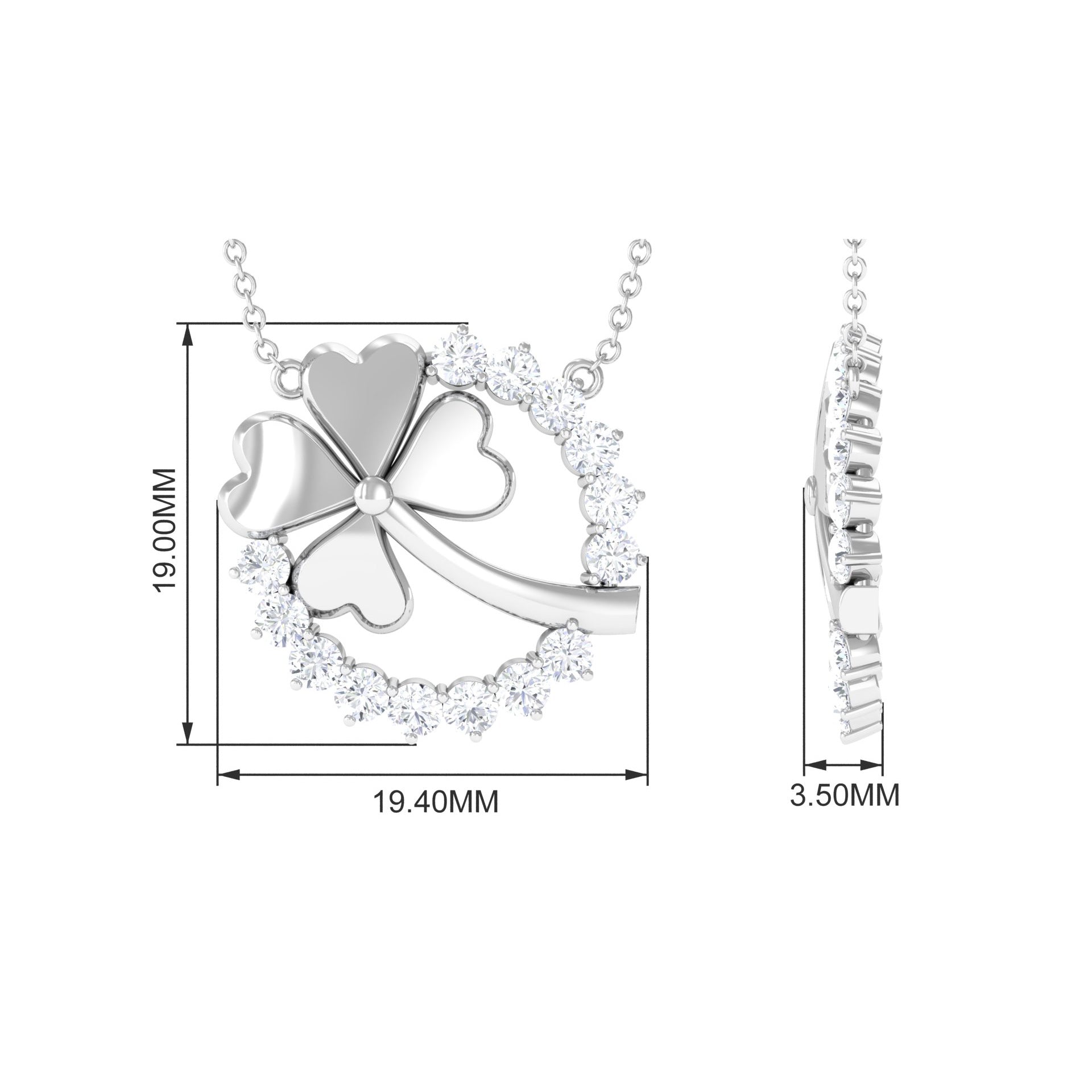Rosec Jewels-1.25 CT Open Circle Diamond Necklace with Clover Leaf