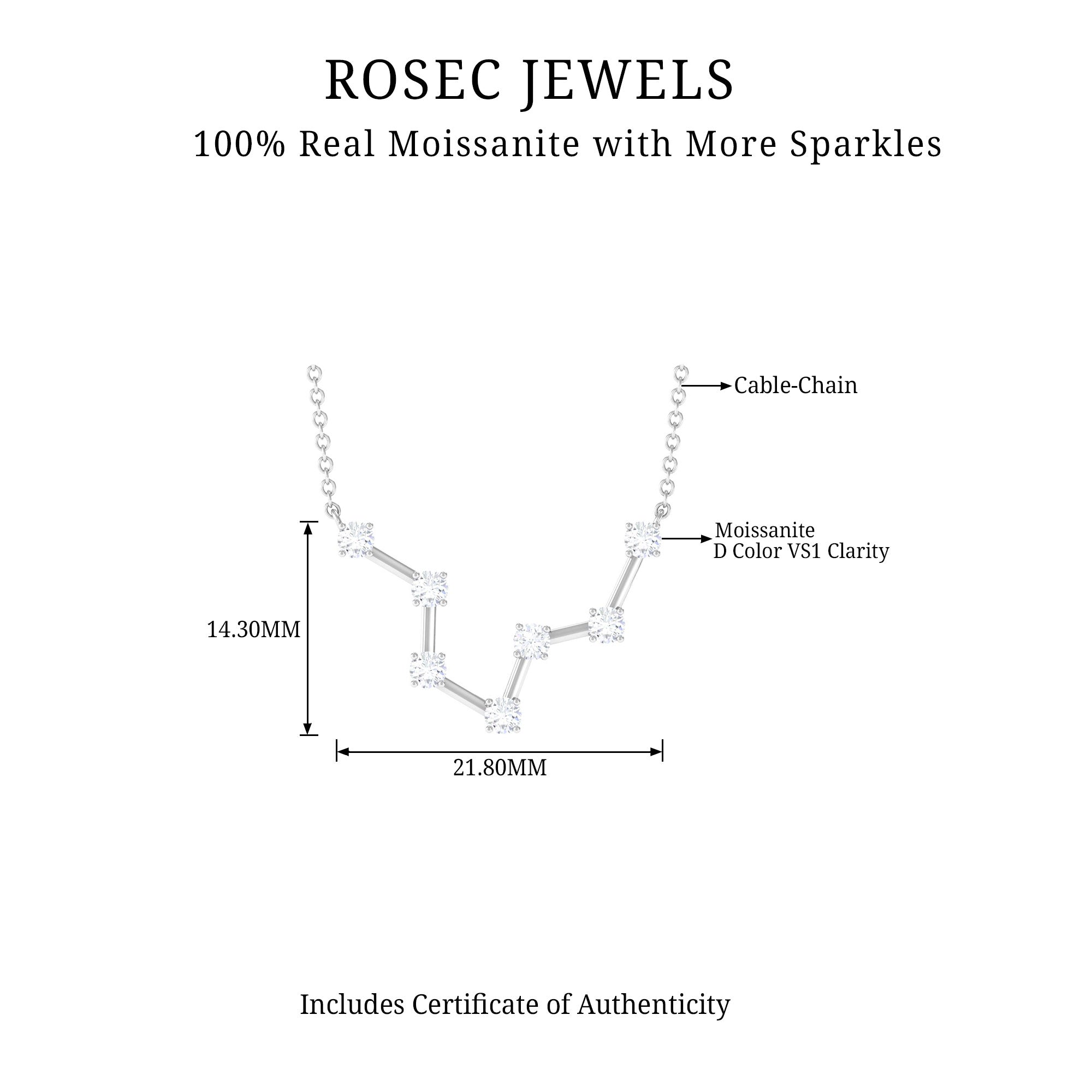Moissanite Constellation Aquarius Zodiac Sign Necklace Moissanite - ( D-VS1 ) - Color and Clarity - Rosec Jewels