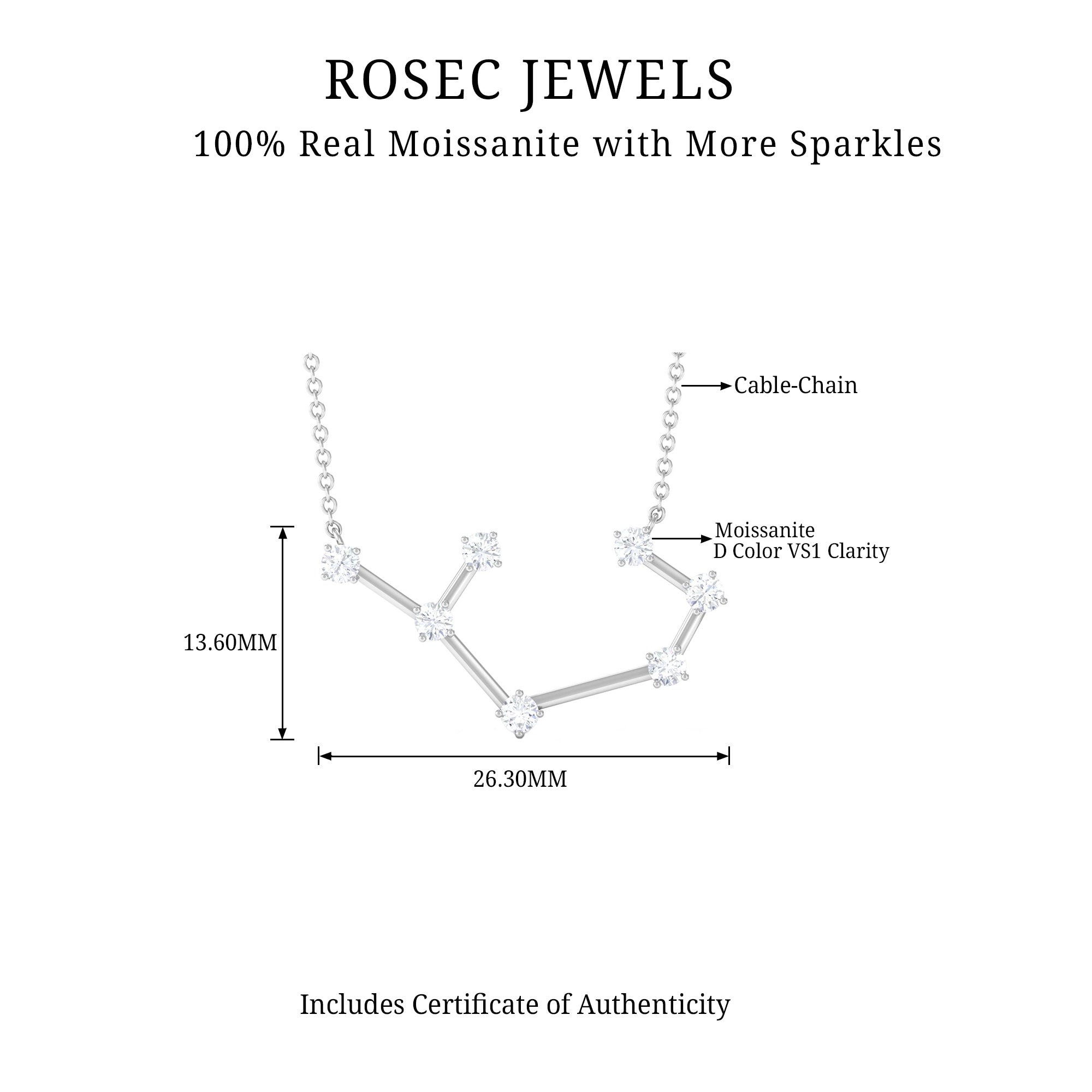 0.75 CT Moissanite Constellation Sagittarius Zodiac Sign Necklace Moissanite - ( D-VS1 ) - Color and Clarity - Rosec Jewels