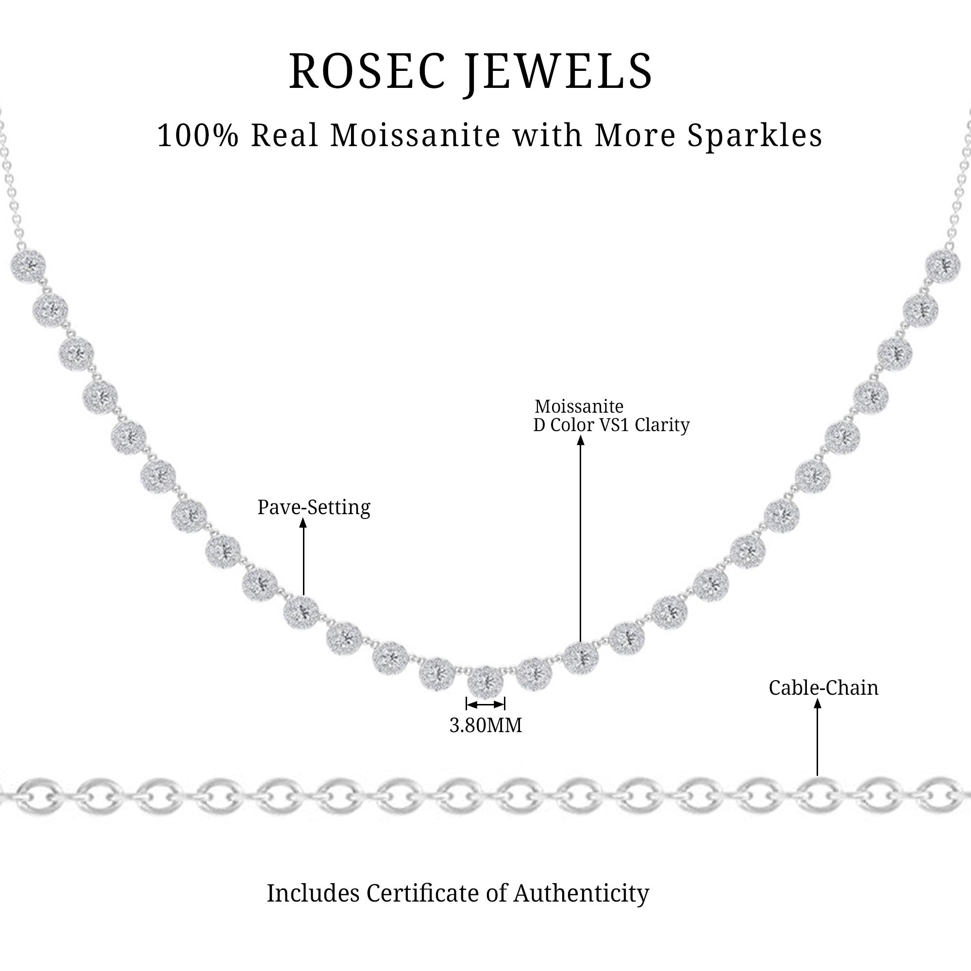 Round Moissanite Bridal Station Chain Necklace - Rosec Jewels