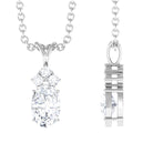 Oval and Round Cut Moissanite Minimal Solitaire Pendant Necklace in Silver - Rosec Jewels