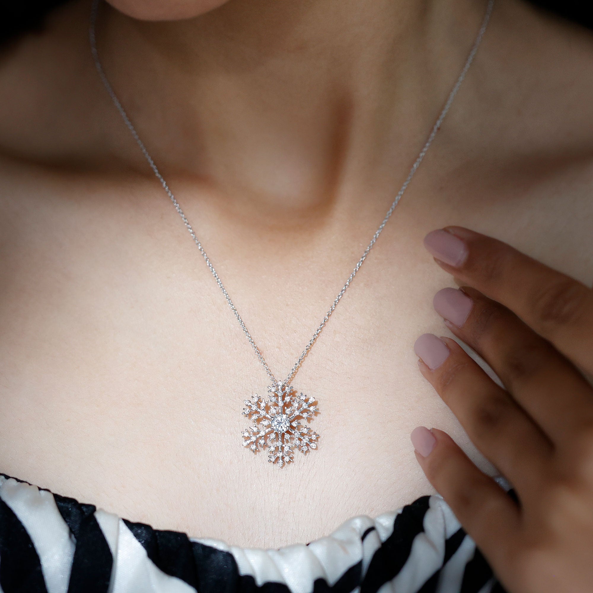 1 CT Round Cut Moissanite Snowflake Pendant in Silver - Rosec Jewels