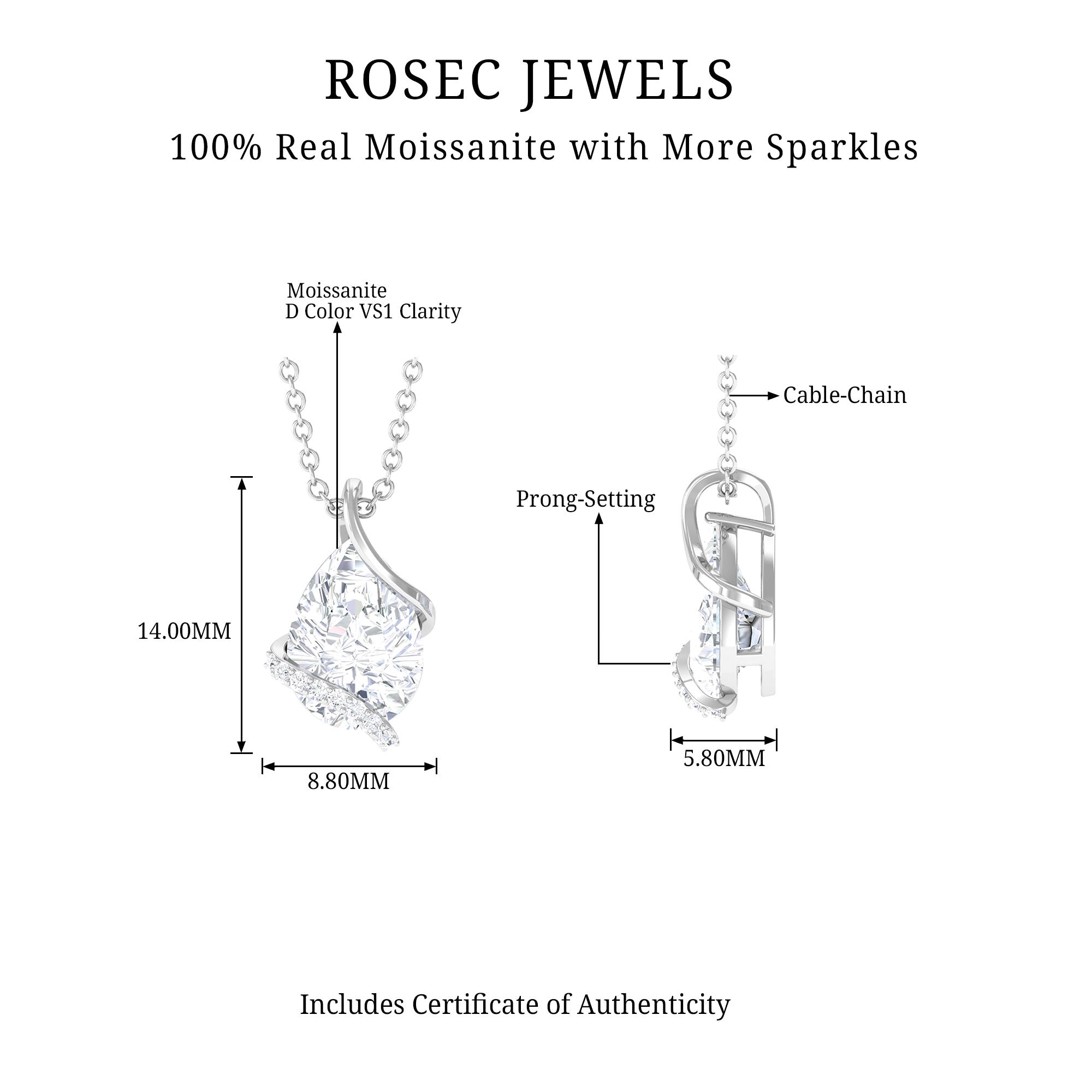 Minimal Moissanite Solitaire Pendant in Silver - Rosec Jewels