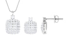 Round Moissanite Square Shape Pendant and Earrings Moissanite - ( D-VS1 ) - Color and Clarity - Rosec Jewels