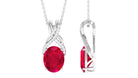 Designer Oval Created Ruby Solitaire Pendant with Diamond Twisted Bail Lab Created Ruby - ( AAAA ) - Quality - Rosec Jewels