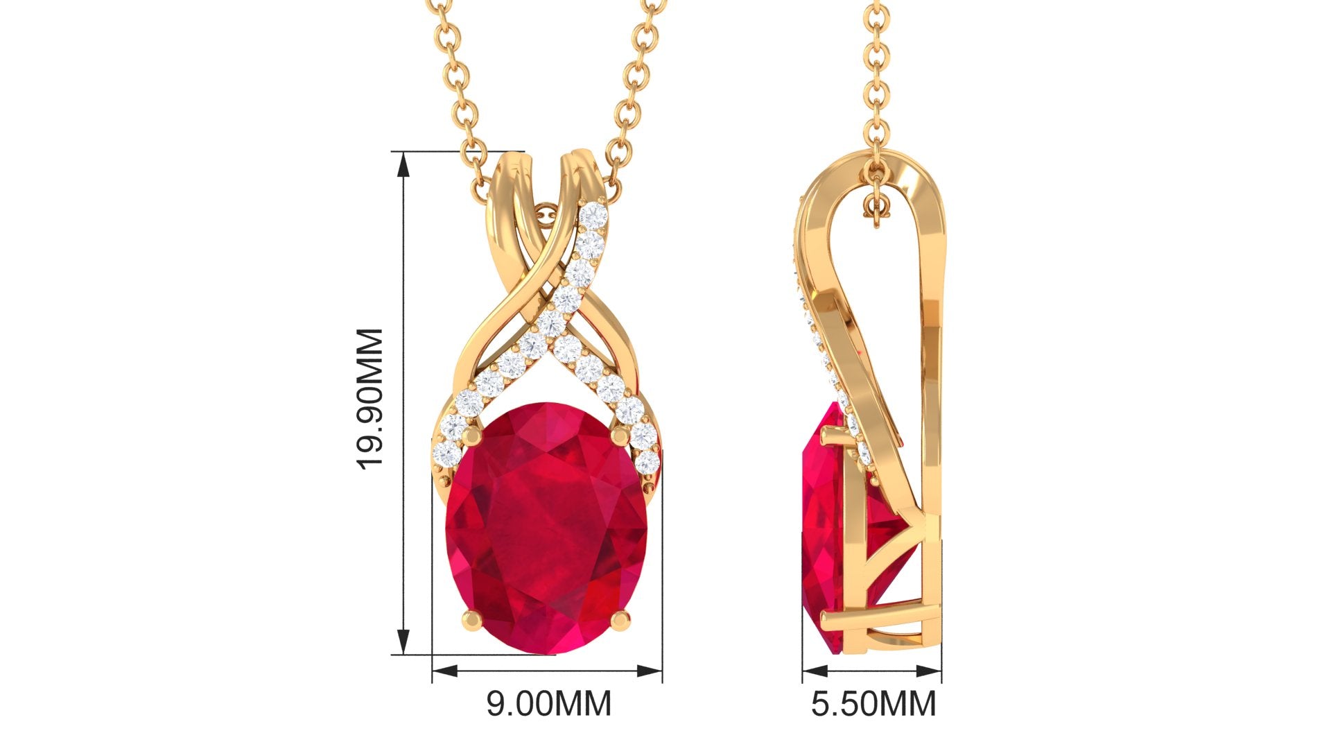 Designer Oval Created Ruby Solitaire Pendant with Diamond Twisted Bail Lab Created Ruby - ( AAAA ) - Quality - Rosec Jewels