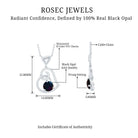 1 CT Black Opal and Moissanite Silver Heart Drop Pendant - Rosec Jewels