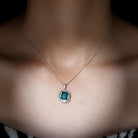 Vintage Inspired Octagon Cut Created Emerald and Moissanite Pendant in Silver - Rosec Jewels