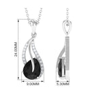 Pear Shaped Black Onyx and Diamond Leaf Pendant Necklace Black Onyx - ( AAA ) - Quality - Rosec Jewels