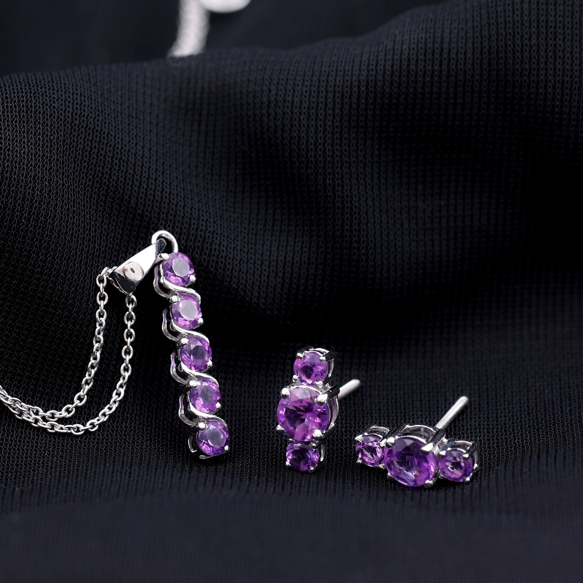 1.75 CT Amethyst Bar Necklace and Earring Set Amethyst - ( AAA ) - Quality - Rosec Jewels