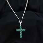 3 CT Created Emerald Cross Pendant Necklace in Gold Lab Created Emerald - ( AAAA ) - Quality - Rosec Jewels