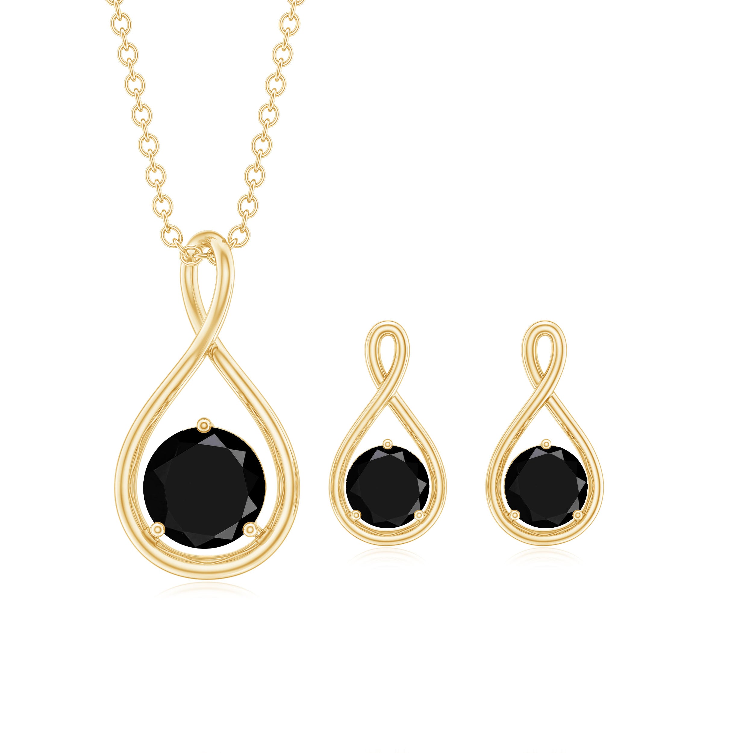 1.50 CT Round Cut Black Spinel Solitaire Infinity Jewelry Set Black Spinel - ( AAA ) - Quality - Rosec Jewels