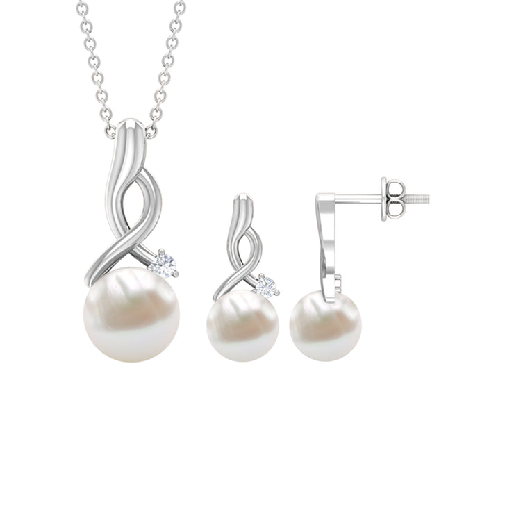 Freshwater Pearl and Diamond Simple Drop jewelry Set