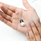Floral Inspired Freshwater Pearl and Black Onyx Silver Pendant with Moissanite Accent - Rosec Jewels