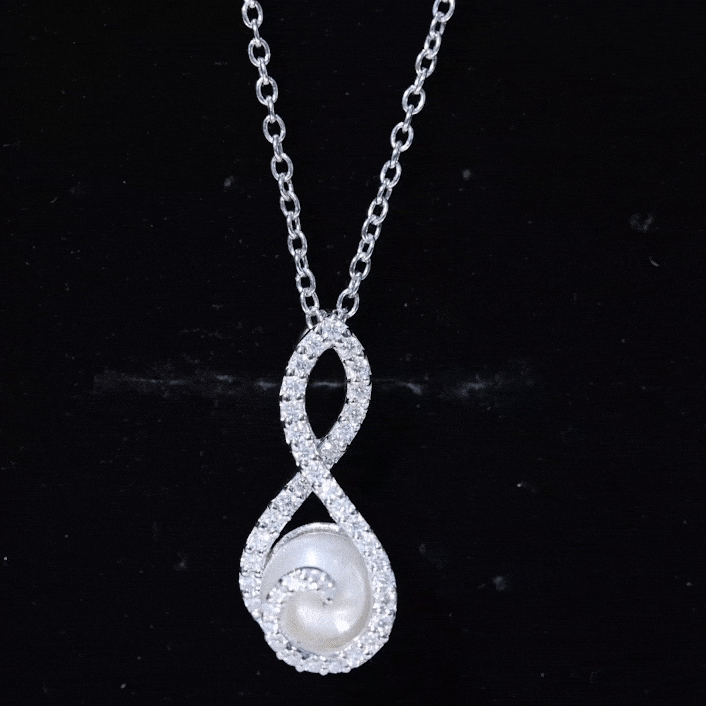 Freshwater Pearl and Moissanite Infinity Dangle Pendant - Rosec Jewels