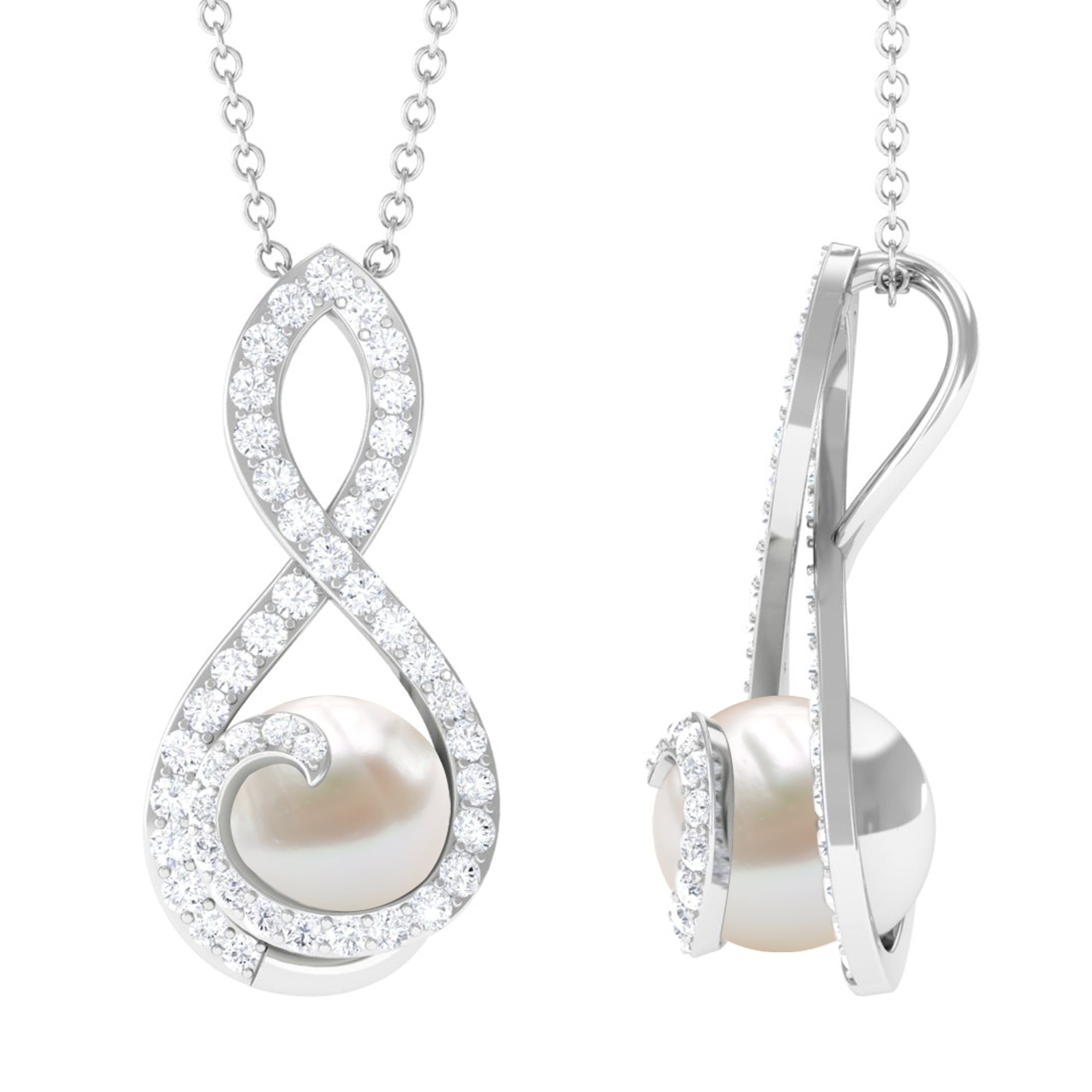 Rosec Jewels-Freshwater Pearl and Moissanite Infinity Dangle Pendant