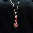 Created Ruby and Moissanite Heart Dangle Pendant Necklace Lab Created Ruby - ( AAAA ) - Quality - Rosec Jewels