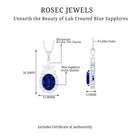 Oval Cut Created Blue Sapphire and Moissanite Silver Floral Statement Pendant - Rosec Jewels