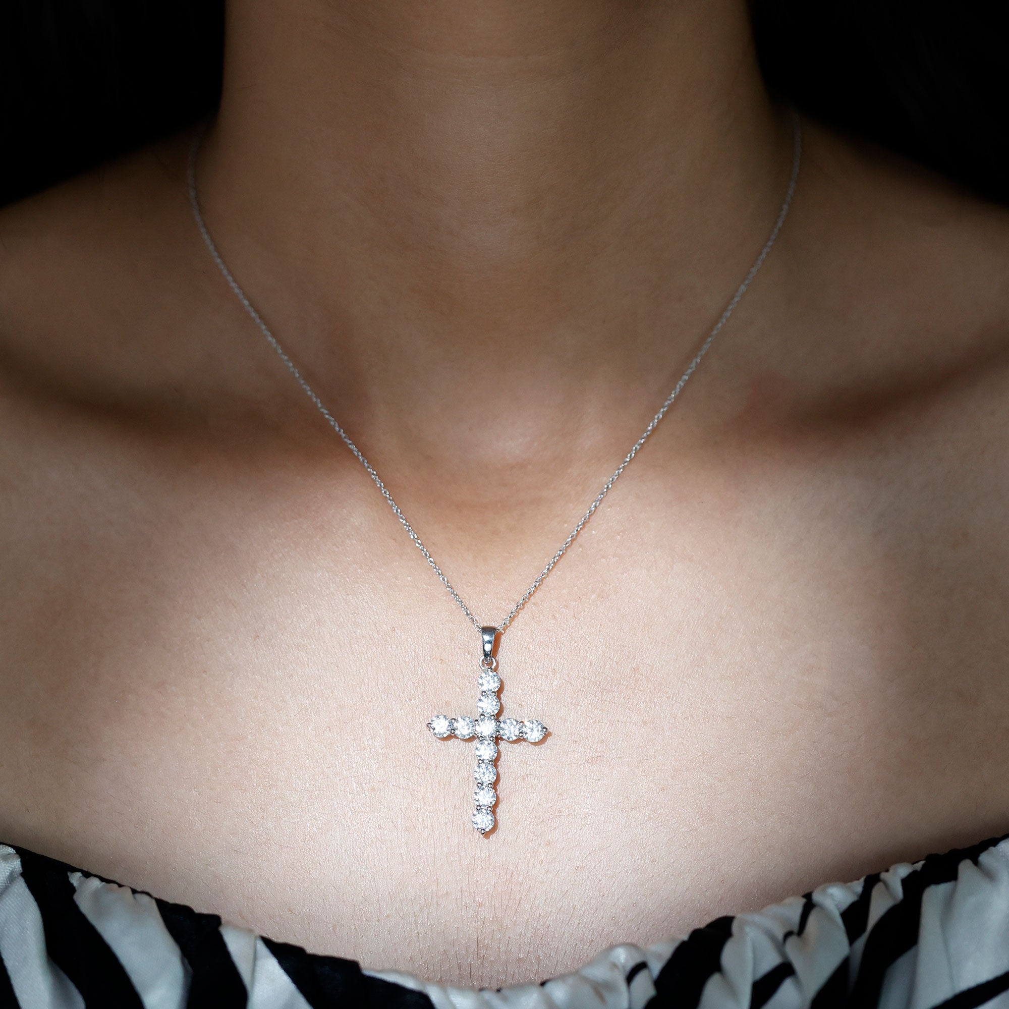 3.50 CT Moissanite Cross Pendant Necklace in Silver - Rosec Jewels