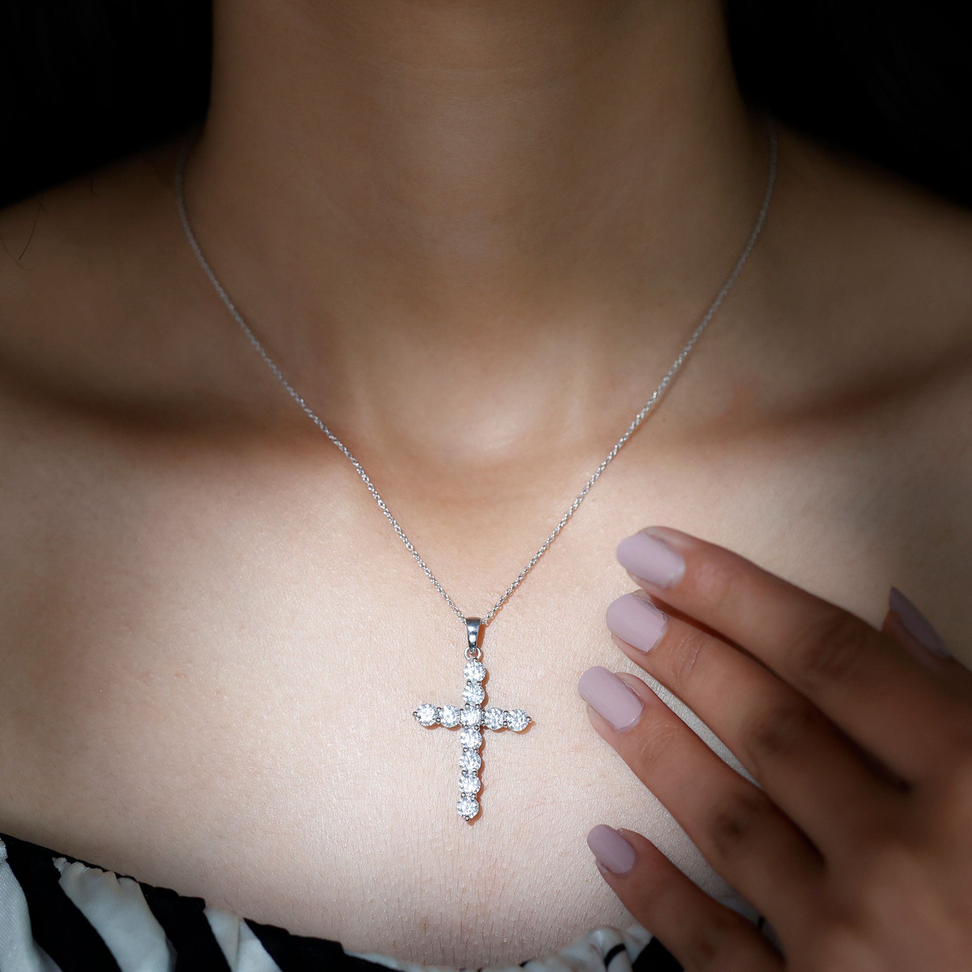 3.50 CT Moissanite Cross Pendant Necklace in Silver - Rosec Jewels