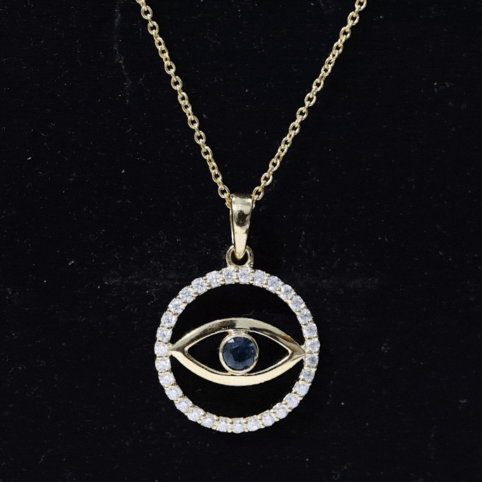 1.25 CT Blue Sapphire and Diamond Evil Eye Eternity Pendant Blue Sapphire - ( AAA ) - Quality - Rosec Jewels